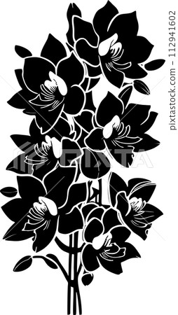 simple black outline drawing silhouette of orchid flower, design simple black outline drawing silhouette of orchid flower, design 112941602