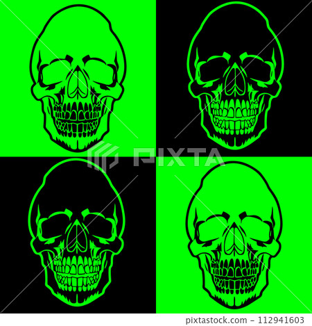 simple black and green seamless symmetrical tile pattern of human skulls, texture, design simple black and green seamless symmetrical tile pattern of human skulls, texture, design 112941603