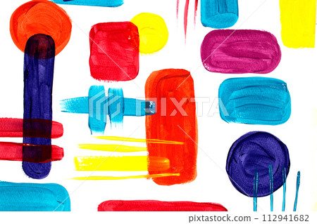 Acrylic And Watercolour  Paint Splatters Square Shapes and spots for Vibrant Background 112941682