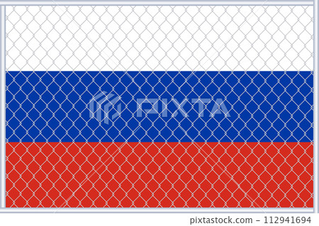 Vector illustration of the flag of Russia under the lattice. Concept of isolationism 112941694
