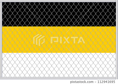 Vector illustration of the imperial flag of Russia under the lattice. Concept of isolationism Vector illustration of the imperial flag of Russia under the lattice. Concept of isolationism 112941695