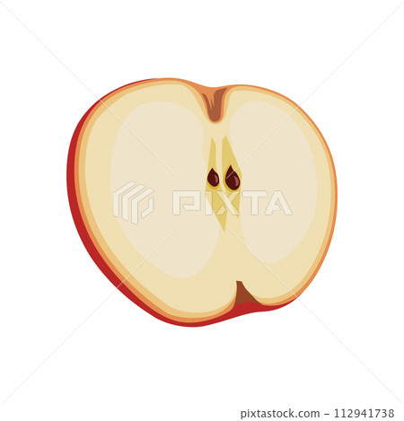 Thin slice of red apple. Isolated vector sliced fruit in flat style. Summer clipart for design 112941738