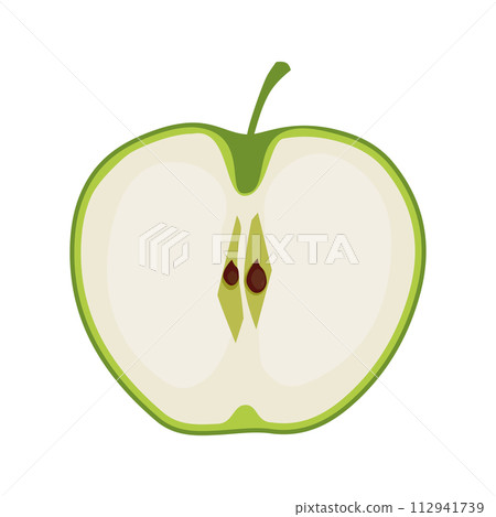 Green thin slice of apple. Isolated vector sliced fruit in flat style. Summer clipart for design Green thin slice of apple. Isolated vector sliced fruit in flat style. Summer clipart for design 112941739