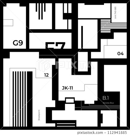 Abstract block diagram of a microchip, futuristic visual 112941885