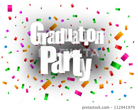 Graduation Party Text With Confetti, Vector Illustration 112941979