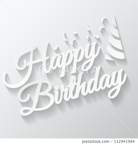 Happy Birthday Greeting Card Paper Cut, Vector Illustration 112941984