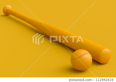Wooden professional softball or baseball bat and ball on monochrome background Wooden professional softball or baseball bat and ball on monochrome background 112942819