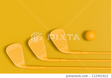 Sport equipment golf club and ball isolated on monochrome background. Sport equipment golf club and ball isolated on monochrome background. 112942822