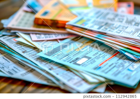 Workplace of bookkeeper with tax form and papers on desk office. Financial data analyzing and accounting concept 112942865