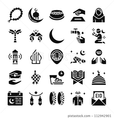 Ramadan icons bundle. Glyph icon style. Ramadan icons bundle. Glyph icon style. 112942901