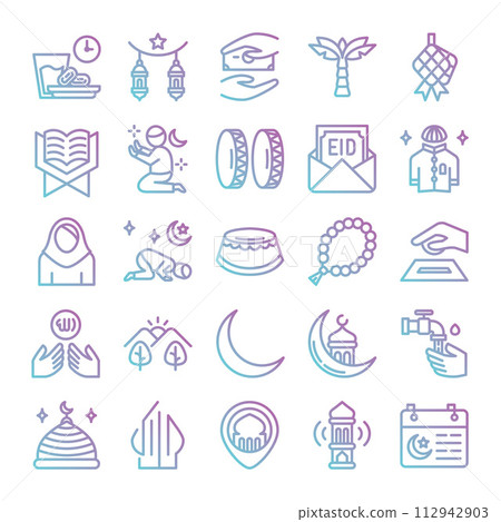 Ramadan icons bundle. Gradient outline icon style. 112942903