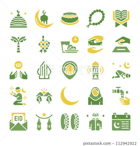 Ramadan icons bundle. Flat icon style. 112942922