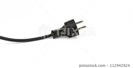 Black electric cable with a European plug. 112942924