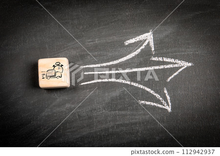 Fast delivery concept. Import, export and postal services. Chalk board background Fast delivery concept. Import, export and postal services. Chalk board background 112942937