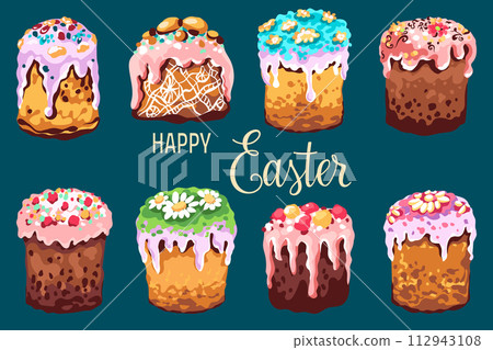 Vector Easter poster with Easter cakes 112943108