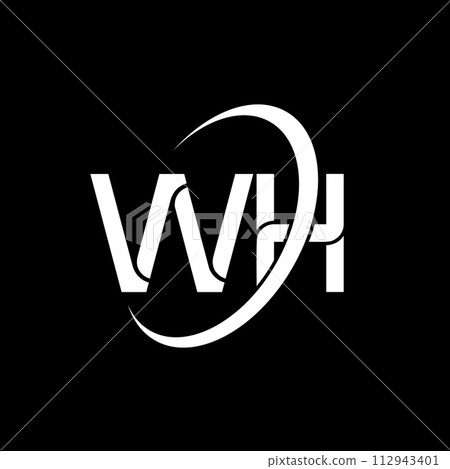 WH logo. W H design. White WH letter. WH/W H letter logo design. Initial letter WH linked circle uppercase monogram logo. 112943401