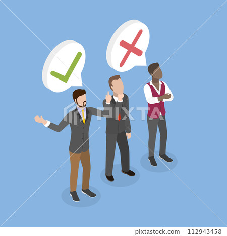 3D Isometric Flat Vector Illustration of Pros And Cons, Conflict of Opinions 3D Isometric Flat Vector Illustration of Pros And Cons, Conflict of Opinions 112943458