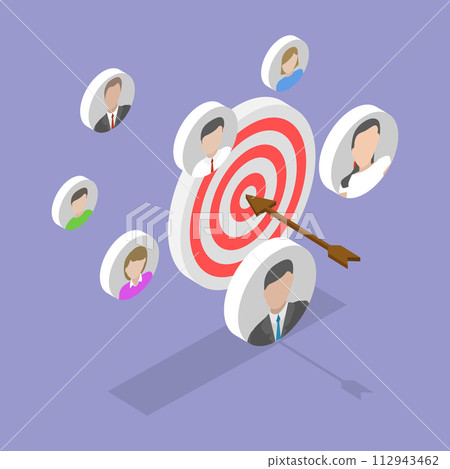 3D Isometric Flat Vector Illustration of Customer Attraction, Digital Targeting Marketing 3D Isometric Flat Vector Illustration of Customer Attraction, Digital Targeting Marketing 112943462