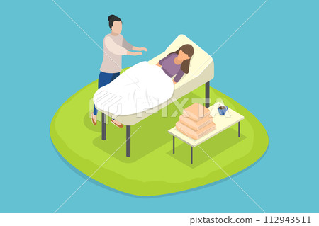 3D Isometric Flat Vector Illustration of Reiki Treatment, Health Care and Wellness 112943511