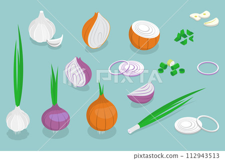3D Isometric Flat Vector Illustration of Cooking Spices, Raw Onion 3D Isometric Flat Vector Illustration of Cooking Spices, Raw Onion 112943513