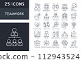 Minimal Teamwork in business management icon set. Support, communication, group, partnership, organization, together outline icons collection. Minimal Teamwork in business management icon set. Support, communication, group, partnership, organization, together outline icons collection. 112943524