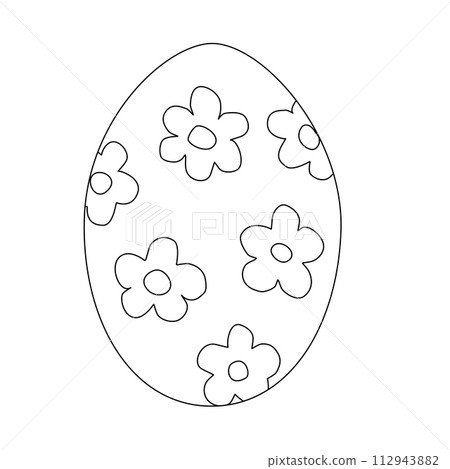 Egg with simple flower pattern, doodle style flat vector outline for coloring book 112943882