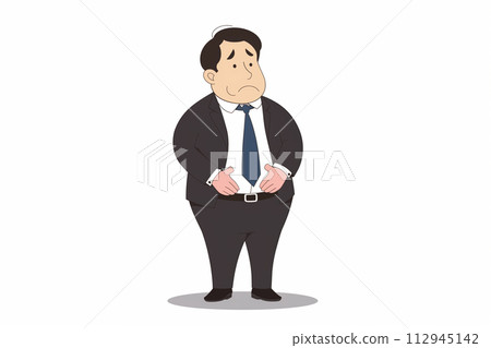 Illustration of an overweight businessman holding his stomach 112945142