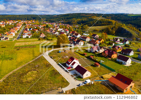 Aerial view of Czech village Ostrov u Macochy 112946802