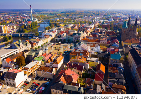 Flight over the city Kolin and Laba river Flight over the city Kolin and Laba river 112946875