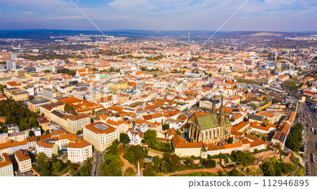 Panoramic view from the drone on the city Brno. Panoramic view from the drone on the city Brno. 112946895