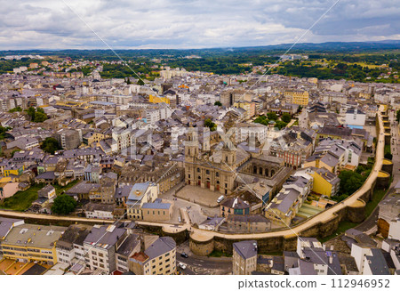 Panoramic view from drone on the city center Lugo. Galicia.  112946952
