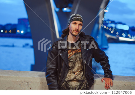 The guy in the leather jacket and bandana The guy in the leather jacket and bandana 112947006