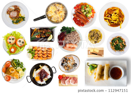 Top view of dishes isolated 112947151