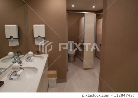 A stylish washbasin and toilet 112947455