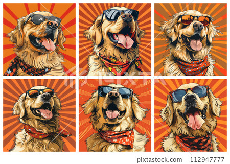 Dogs Rocking Sunglasses and Bandanas in Group Pose 112947777
