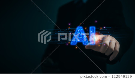 Chat with AI Artificial Intelligence. Digital technology smart chatbot, robot application, Futuristic technology internet, network Futuristic machine learning automatic innovation concept. 112949139