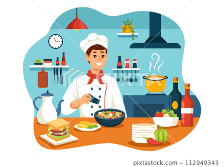 French Cuisine Restaurant Vector Illustration with Various Traditional or National Food Dish of France on Flat Style Cartoon Background French Cuisine Restaurant Vector Illustration with Various Traditional or National Food Dish of France on Flat Style Cartoon Background 112949343