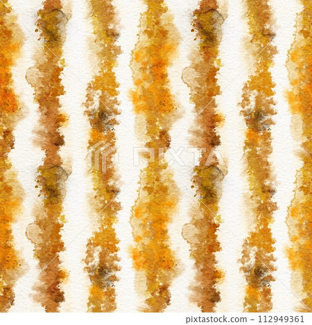 seamless watercolor hand painted pattern sienna beige yellow brown ochre stripes. Textured lines of natural organic shapes with bright vibrant intense colors for autumn fall design textile trendy 112949361
