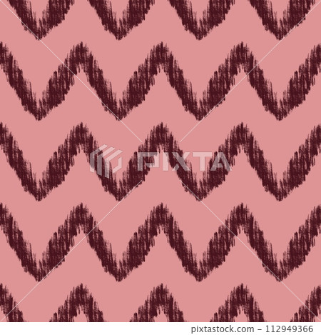 Hand drawn seamless pattern with burgundy maroon chevron print on pink background. Classic traditional vintage zigzag waves graphic stripes, abstract geometric repeat. Hand drawn seamless pattern with burgundy maroon chevron print on pink background. Classic traditional vintage zigzag waves graphic stripes, abstract geometric repeat. 112949366
