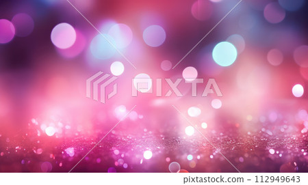 Abstract bokeh effect blurred background. Pink glitter with sparkle. Copy space. 112949643