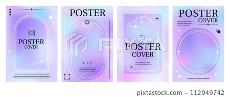 Purple gradient y2k poster backgrounds with line and star magic frames, vector cover templates. Hologram pastel color gradient with Y2K aesthetic line elements on abstract neon purple pink background Purple gradient y2k poster backgrounds with line and star magic frames, vector cover templates. Hologram pastel color gradient with Y2K aesthetic line elements on abstract neon purple pink background 112949742