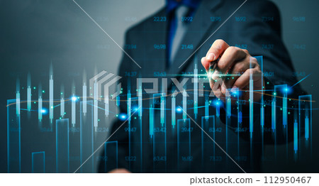 Businessman pen graph stock market and forex exchange data index future chart with analysis financial fund price hologram virtual screen Businessman pen graph stock market and forex exchange data index future chart with analysis financial fund price hologram virtual screen 112950467