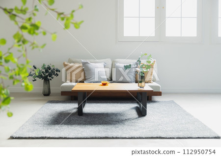 A living room with a sofa 112950754
