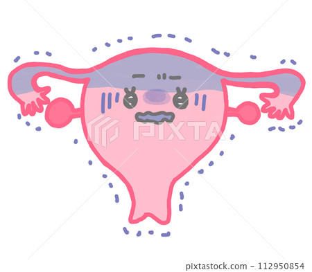 A cute character illustration depicting a cold uterus and poor physical condition. 112950854