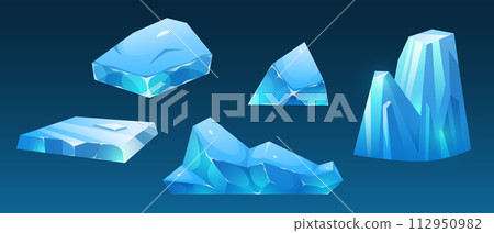 Ice floe glacier block, vector frozen winter piece 112950982