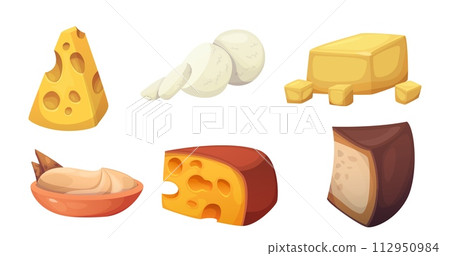 Cheddar cheese food piece isolated cartoon icon 112950984