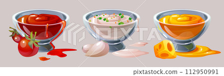 Dip sauce bowls set isolated on background 112950991