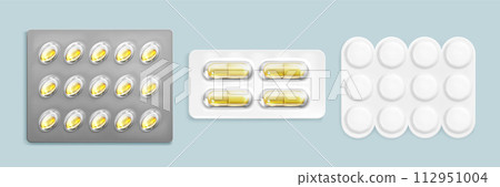 Pill blister with medicines. Realistic 3d mockup 112951004