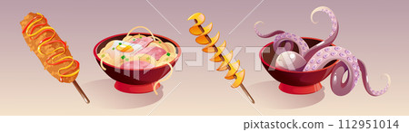Asian and Korean food. Noodle and soup meal set Asian and Korean food. Noodle and soup meal set 112951014