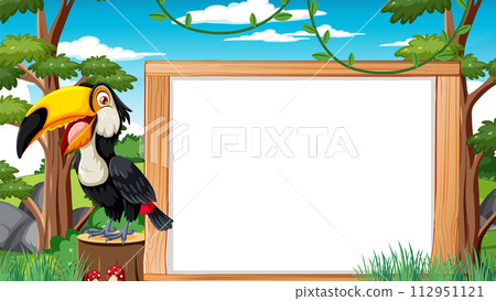 Tropical Toucan with Blank Signboard Tropical Toucan with Blank Signboard 112951121